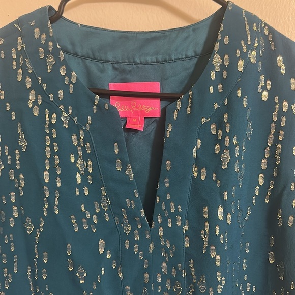 EUC Lilly Pulitzer Elenora Silk Dress Inky Tidal Fish Clip Chiffon medium - Picture 4 of 7